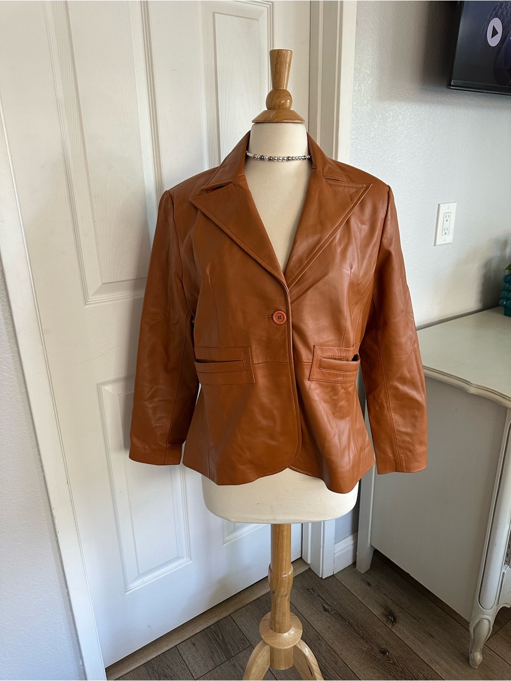 Women's Burnt Orange REAL Leather Blazer Jacket